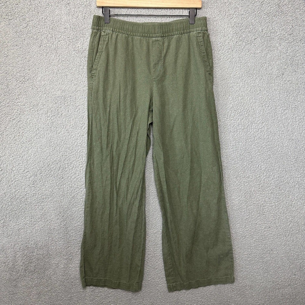Old Navy Linen Pull On Pants Women M Medium Olive Green Casual Summer Wide Leg